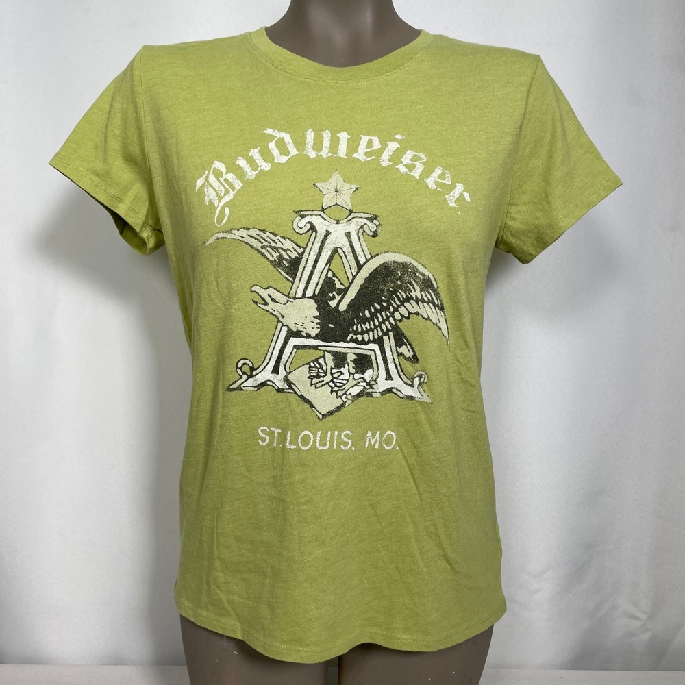 Budweiser Eagle Lucky Brand St Louis MO Lime Green T-Shirt Women's SMALL